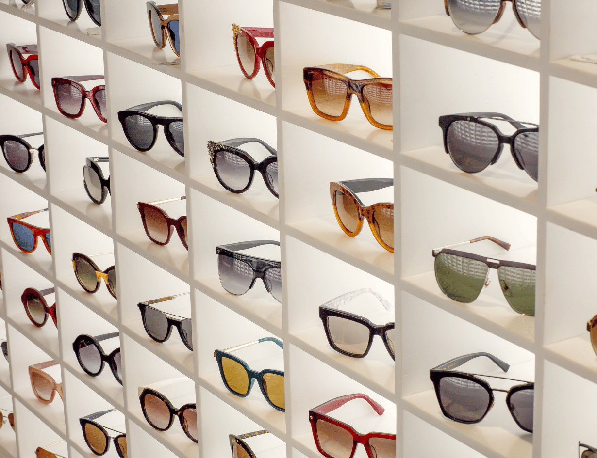 display wall of glasses