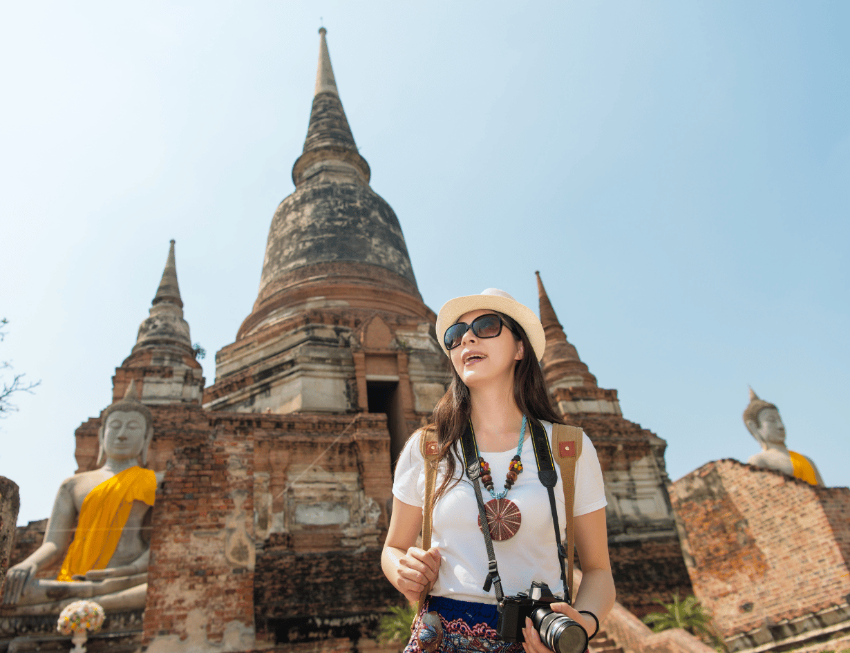 tourist wearing glasses with camera